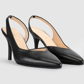 Resim Cabani Siyah Süet Hakiki Deri Slingback Stiletto Kadın Ayakkabı 