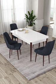 Resim Canisa Eta Serisi 80x132 Mdf Kahve Ayaklı Beyaz Masa 4 Antrasit Sandalye Mutfak Masası Takımı 
