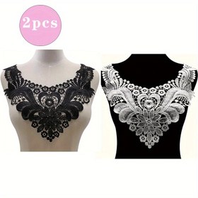 Resim 2 adet Zarif Siyah ve Beyaz Dantel Nakışlı Yaka Yama - Elbiseler ve El Sanatları için Zengin Çiçek ve Tüy Desenleri, Kendin Yap Dikiş Aksesuarları, Polyester Malzeme, El Sanatları Nakış | Zengin Dantel İşleri | Detaylı Dantel Desenleri, Dantel Kumaş 