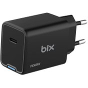 Resim Bix BX1P65G Gan 65W Type-C Pd Akım Korumalı ve LED Göstergeli Hızlı Şarj Cihazı Siyah 