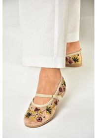 Resim Fox Shoes U267853215 Bej File Çiçek Motifli Kadın Babet Bej-file Bej 