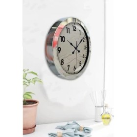 Resim Bahat Krom Çerçeveli Salon Ofis Duvar Saati 36 cm 