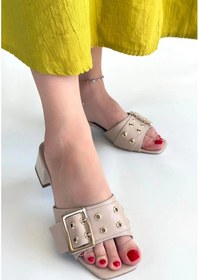 Resim Biçomi Ciey Bej Cilt Topuklu Terlik Çok Renkli 