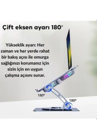 Resim Çift Fanlı Ayarlanabilir Metal Laptop Standı 360 Derece Dönebilen 