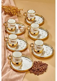 Resim Carmen 6 Kişilik Porselen Tüy Desenli Kahve Fincan Takımı 