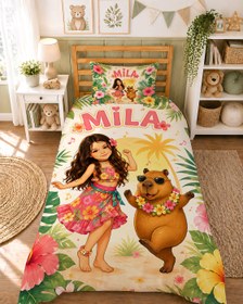 Resim Evmila Karikatüristik Tropikal Temalı Nevresim Takımı - 100x150 cm Nevresim ( Bebek Boy Özelleştirilmiş ) + 35x45 cm Yastık Kılıfı 