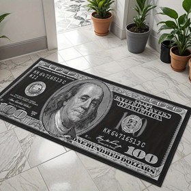 Resim 1 adet Dolarlık Mat - Siyah Yumuşak PVC Zemin Matı, Cesur $100 Dolarlık Baskı ile Yaratıcı Desen Dekorasyonu, Giriş, Yatak Odası, Koridor için - Dayanıklı ve Kolay Temizlenebilir Ev Dekoru, Yatak Odası Matı | Cesur Desen Matı | PVC Malzeme, Para Dekoru 