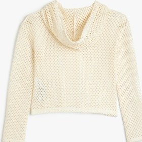 Resim Koton Kapşonlu Sweatshirt File Detaylı Uzun Kollu Bej 5skg10160ak Ekru 