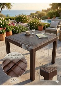 Resim Evko Mobilya Rattan 90x90 Masa, Plastik Masa, Bahçe Balkon Teras Masası, Kare Masa, Dış Mekan Masası Acı Kahverengi 