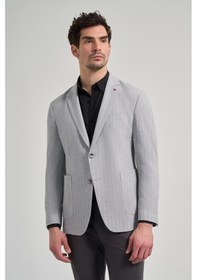 Resim İmza Çizgili Desen Gofreli Mono Yaka Esnek 6 Drop Slim Fit Ceket 1002250122 Gri 