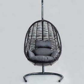 Resim Cosmo Modern Metal Ayaklı Salıncak - Kahve Rattan Dark Kumaş 