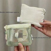 Resim 1 adet Siyah Mesh Fermuarlı Çanta - Makyaj, Kozmetikler ve Tuvalet Malzemeleri için Taşınabilir Mini Depolama Çantası, Çift Bölmesi ile Kompakt Seyahat Düzenleyici, Dudak Kalemi gibi Temel Ürünler için Mükemmel, Seyahat Makyaj Çantası 