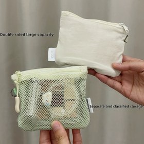 Resim 1 adet Siyah Mesh Fermuarlı Çanta - Makyaj, Kozmetikler ve Tuvalet Malzemeleri için Taşınabilir Mini Depolama Çantası, Çift Bölmesi ile Kompakt Seyahat Düzenleyici, Dudak Kalemi gibi Temel Ürünler için Mükemmel, Seyahat Makyaj Çantası 