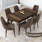 Resim Canisa Concept Lia Serisi,80 x 132 cm Açılabilir Mutfak Masa Takımı, Barok Ahşap Desen Masa 6 Sandalye 