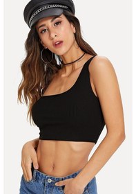 Resim Moon Wear Kadın Siyah Tek Omuz Crop Büstiyer Siyah 
