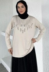 Resim Taşlı Tesettür Anne Penye Bluz Taş TZL-P-00021461 