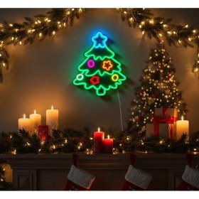 Resim Yılbaşı Çam Ağacı Neon Led 3d Baskı Çok Renkli 
