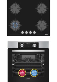 Resim Simfer 10 Fonksiyon Airfry Plus Inox 2'li Ankastre Set (8210 Fırın + 3653 Ocak) 