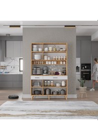 Resim Maya Kahve Köşesi Çok Amaçlı Dolap Kiler Mutfak Dolabı Çam Beyaz 105cm Çam Beyaz 