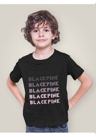 Resim Sevbano Blackpink Kpop Baskılı Unisex Çocuk Tişört 1-12 Yaş Siyah 