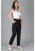 Resim Sweetness Kadın Siyah Kemerli Yüksek Bel Pileli Pantolon Siyah 