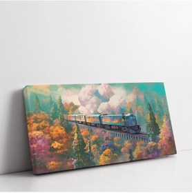 Resim Pembe Çiçekler Ve Tren Panoramik Yatay Kanvas Tablo 