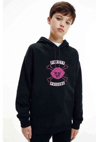 Resim Riverdale Pretty Poisons Baskılı Unisex Çocuk Kapüşonlu Sweat Siyah 