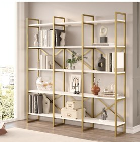 Resim Robin Home Atlantis Gold Metal Kitaplık 5 Raflı Geniş 3 Bölmeli 