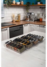 Resim 24'lü Şeffaf Pleksi Standlı Cam Baharatlık Seti Siyah Kapaklı Ve Etiketli Baharatlık Mh02syh24 Siyah - Şeffaf 