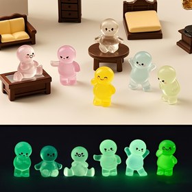 Resim 6 adet Karanlıkta Parlayan Minyatür Figür, Yaratıcı Karikatür Sevimli Karakterler, Oda, Avlu, Bahçe, Saksı Ot ve Yeşil Bitki Mikro Manzaraları için Uygun, Gece Işığı 3D 