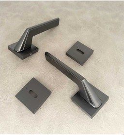 Resim Rivax Anka Mat Antrasit Zamak Kare Rozetli Oda Kapı Kolu 1 Takım 