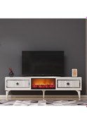 Resim Flame Şömineli Tv Sehpası-ünitesi Beyaz-Gümüş 