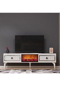 Resim Flame Şömineli Tv Sehpası-ünitesi Beyaz-Gümüş 