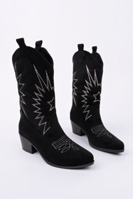 Resim SOFT JAZZ Termo Kaymaz Taban Nakışlı Siyah Kovboy Çizme 