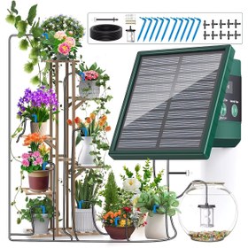 Resim Yeni güneş enerjili otomatik damla sulama sistemi, 10 metre su hortumu ve anti sifon fonksiyonlu 10 damla kolektörüyle DIY sulama sistemi kiti, çoklu tepsi ekimi için uygun, bahçe balkon sera sulama sistemine uygundur. 