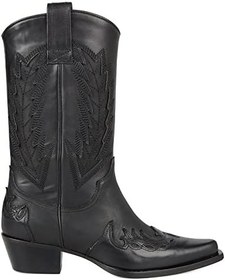 Resim Siyah Deri Kadın Kovboy Çizmesi (Kızıl) 