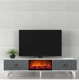 Resim Varna Tv Sehpası Şömineli Alt Modül Beyaz Antrasit 