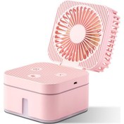 Resim Mufunye Masaüstü Çift Fonksiyonlu Usb Nemlendirici + Fırça Fan, 3 Hızlı Ayar, Katlanabilir, Renkli Gece Işığı, Pembe Pil Yok 