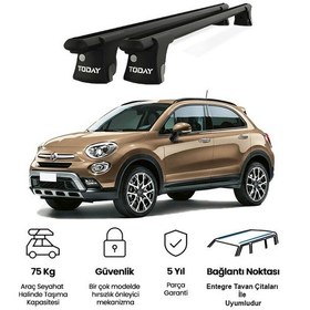 Resim Trio-ıı Fiat 500 Crossover 2015 Ve Sonrası Uyumlu Siyah Kilitli Ara Atkı 120cm Port Bagaj Tavan Barı 