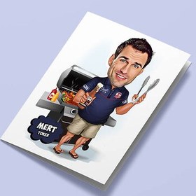 Resim Mangalcı Erkek Karikatürlü Tebrik Kartı 