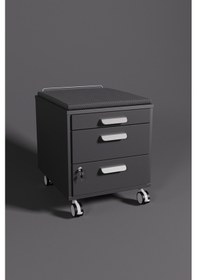 Resim Creo Mobili Çekmeceli Kilitli Tekerlekli Vega Keson, Oturulabilir Ofis Ve Ev Komodini, Antrasit 