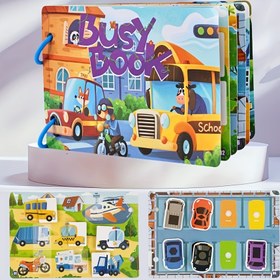 Resim Yeniden kullanılabilir trafik temalı meşgul kitap, aydınlatıcı şekillendirme ve renk eşleştirme bulmacası, el becerilerini geliştirmek için DIY interaktif oyuncak kitabı, tatil hediyesi olarak uygun sessiz kitap - erkek ve kız çocukları için flaş kartlar 