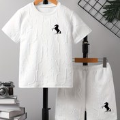 Resim Erkek Çocuklar İçin Rahat ve Çok Yönlü Kısa Kollu T-Shirt ve Şortlu İki Parçalı Set, Günlük Giyim ve Serin, Hafif ve Rahat Yaz Kıyafetleri İçin Mükemmel, Dış Mekan Aktiviteleri İçin 