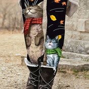 Resim Kızların Sevimli Kedi Baskılı Taytı - Esnek Tüm Mevsim Dar Kesim Pantolon ile Sevimli Kedi ve Sonbahar Yaprakları Tasarımı, Yumuşak Rahat Günlük Giyim için Mükemmel, Dış Mekanlar için Mükemmel, Kızlar için Pantolon, Kız Giyim, Kızlar için Spor Pantolon, Kızlar için Pantolon 