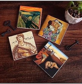 Resim Salvador Dalí Belleğin Azmi, Çığlık, Soteria Mozaiği, Gustav Klimt Aile Kucaklama Taş Bardak Altlığı Seti - 4 Parça - Dekoratif, Rustik, 10x10 cm, Kaydırmaz Tabanlı SC575 