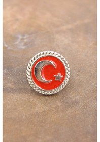 Resim 089 50004 Gümüş Ay Yıldız Türk Bayrağı Yaka Rozeti Gümüş 