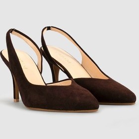 Resim Cabani Kahverengi Süet Hakiki Deri Slingback Stiletto Kadın Ayakkabı 
