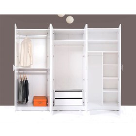 Resim Kenyap Plus 812515 Stella 6 Kapaklı 2 Çekmeceli Gardırop 3 Modüllü- Parlak Beyaz 