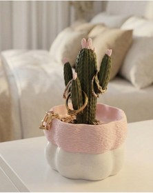 Resim Elana Design Kaktüs Tasarımlı Takı Kutusu Yüzük, Bileklik Ve Kolye Düzenleyici Dekoratif Saklama Kutusu Mermer-pembe 