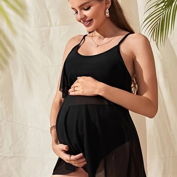 Hamile Mayo Seti: Straplez Rujlu Üst ve Çiçek Desenli Yüksek Belli Altlar